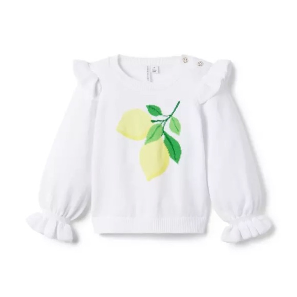 Janie and Jack White Knit Sweater with Lemon Motif